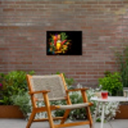 Olijfolie - Graffiti - Peper - Olijven - Modern Tuinposter op houten frame 2 cm dik klein -sfeer3