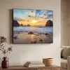 Strand - Zonsondergang - Natuur - Zee - Landschap Textielframe zwart klein -sfeer3