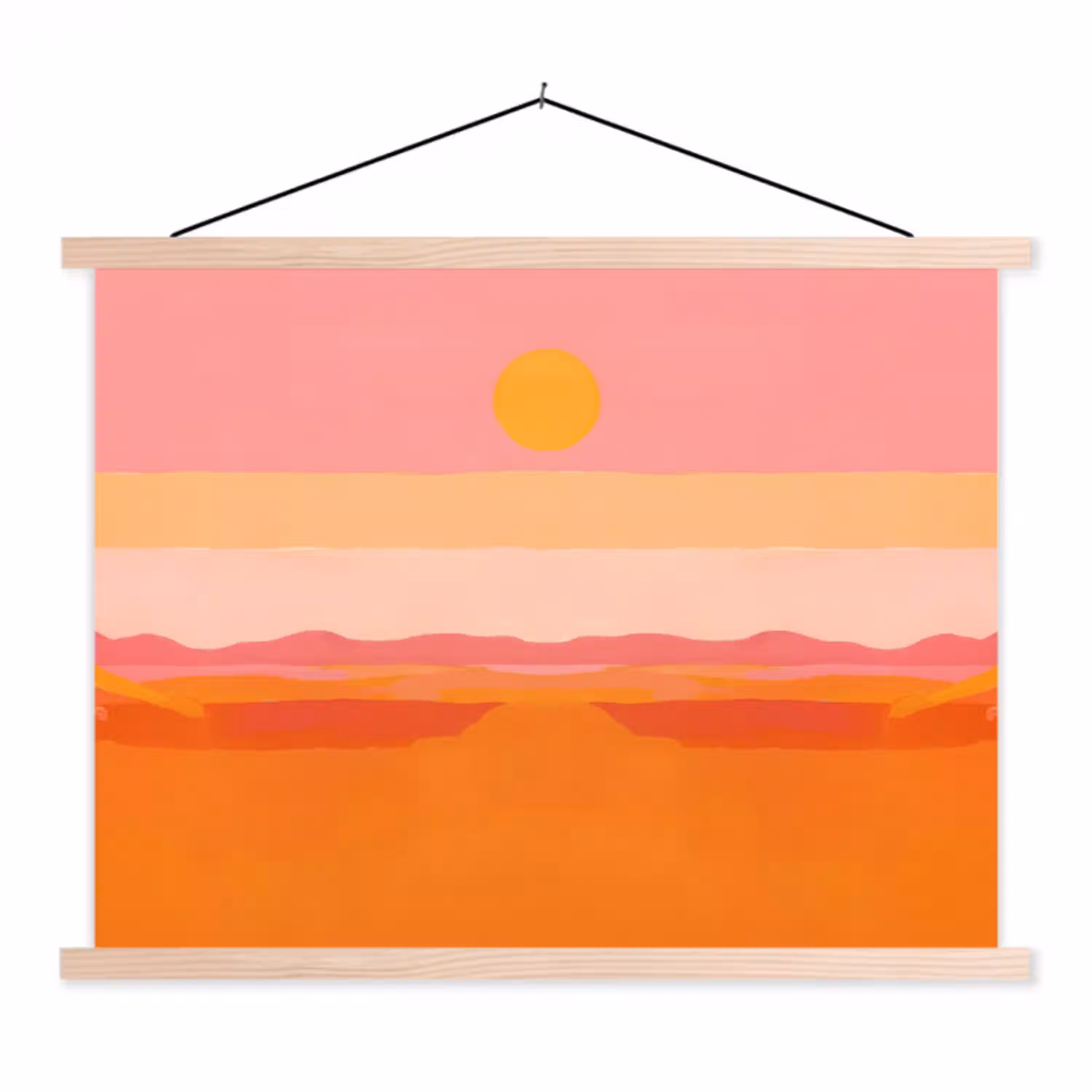Zon - Abstract - Landschap - Oranje textielposter latten blank klein -3d