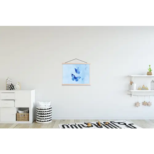 Vlinders - Sierlijk - Blauw textielposter latten blank klein -kinderkamer
