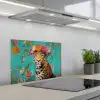 Luipaard - Bloemen - Kroon keuken achterwand spatscherm klein -3d_schuin