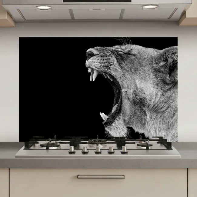 Dieren - Leeuw - Zwart - Wit - Portret keuken achterwand spatscherm klein -3d_website