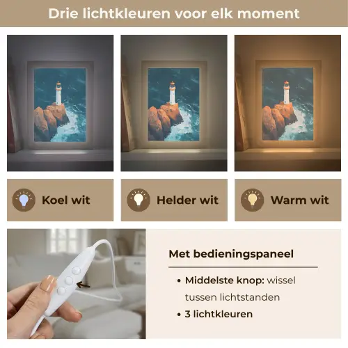 Vuurtoren - Rots - Zee - Golven Light Box met kabel (Tafellamp) klein -USP_lichtkleurNL