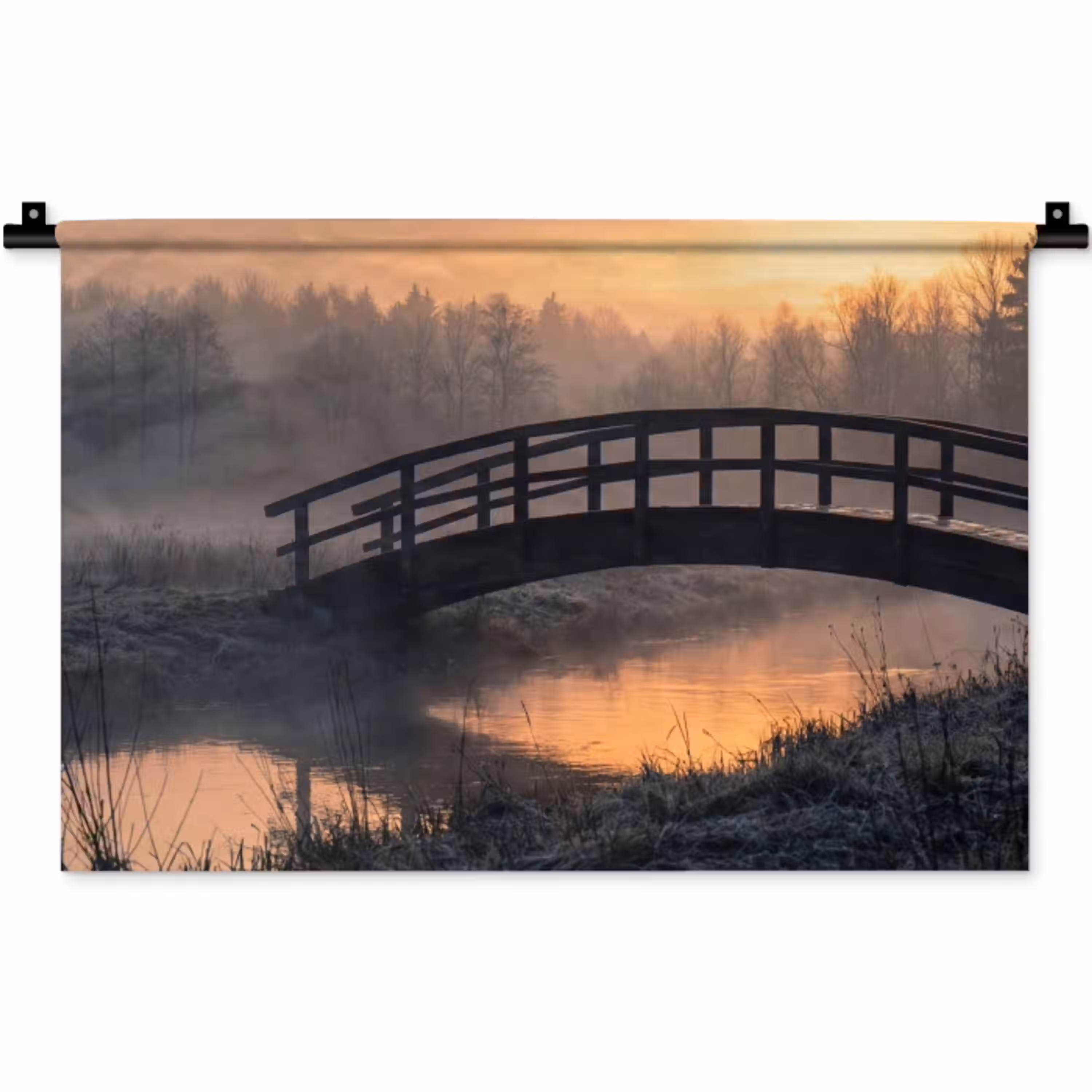 Brug - Mist - Bomen - Water Wandkleed katoen klein -zz3d