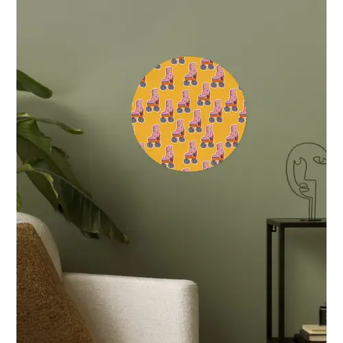 Geel - Rolschaatsen - Patroon Wandcirkel behangsticker klein 186 -sfeer2