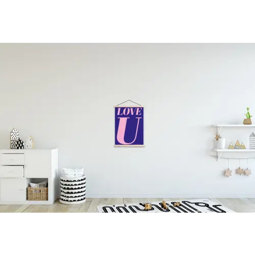 Love - Blauw - Valentijn textielposter latten blank klein -kinderkamer