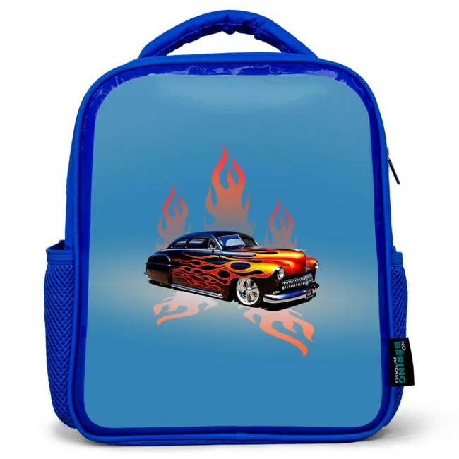 Hotrod flames Kinderrugzak - Blauw middel -3d