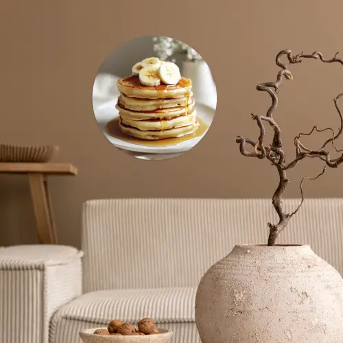 Pannenkoeken - Banaan - Siroop - Wit - Beige Wandcirkel behangsticker klein -sfeer1