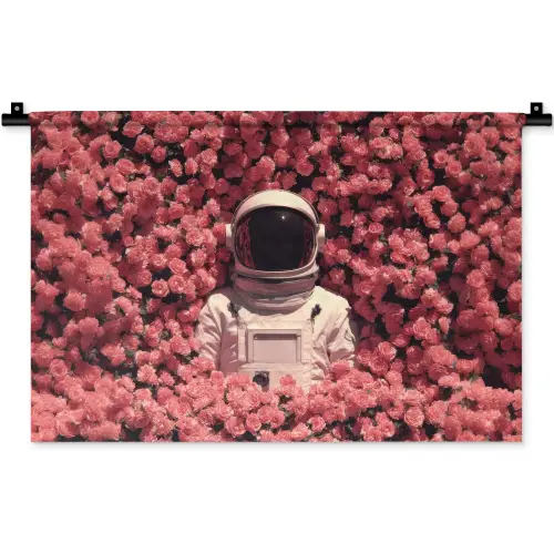 Bloemen - Roze - Astronaut Wandkleed katoen klein -zz3d