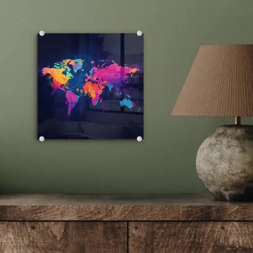 Wereldkaart - Kleurrijk - Graffiti plexiglas 5mm klein -sfeer3