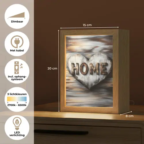 Home - Hart - Houtlook - Liefde Light Box met kabel (Tafellamp) klein -USP_NL