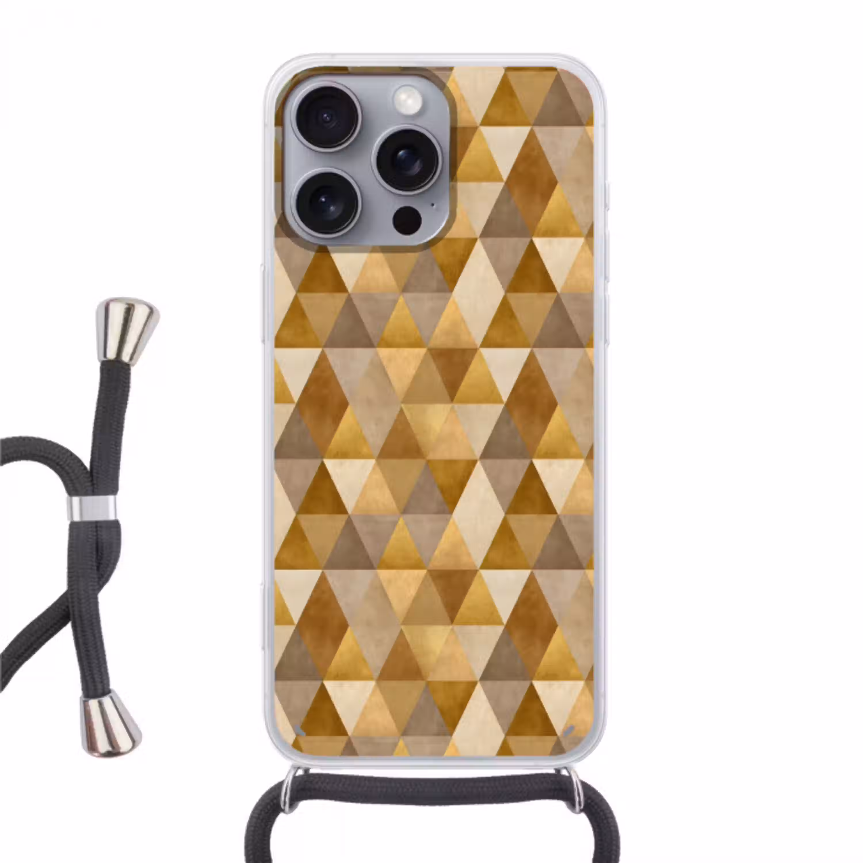 Geometrisch - Driehoek - Goud Hoesje iPhone 16 Pro Max met koord klein 804 -3d