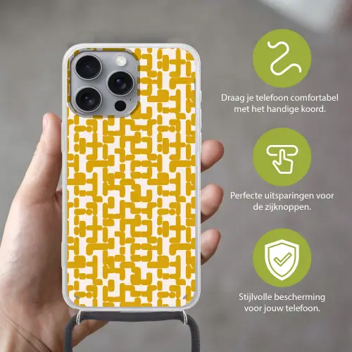Geel - Beige - Patroon Hoesje iPhone 16 Pro Max met koord klein 804 -sfeer2_NL