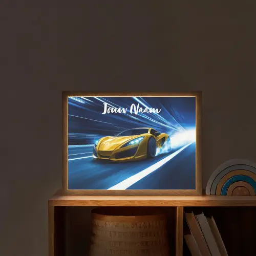 Auto - Geel - Race - Blauw Light Box met batterij (Wandlamp kind) middel -sfeer1_kind