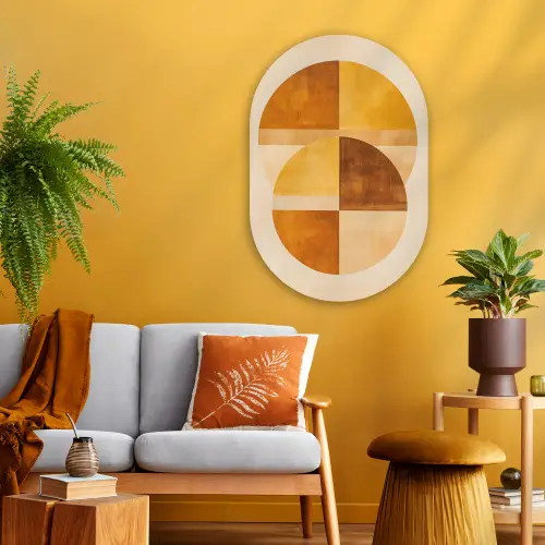 Cirkels - Geel - Minimalistisch Wandcirkel Ovaal Glas middel -sfeer4