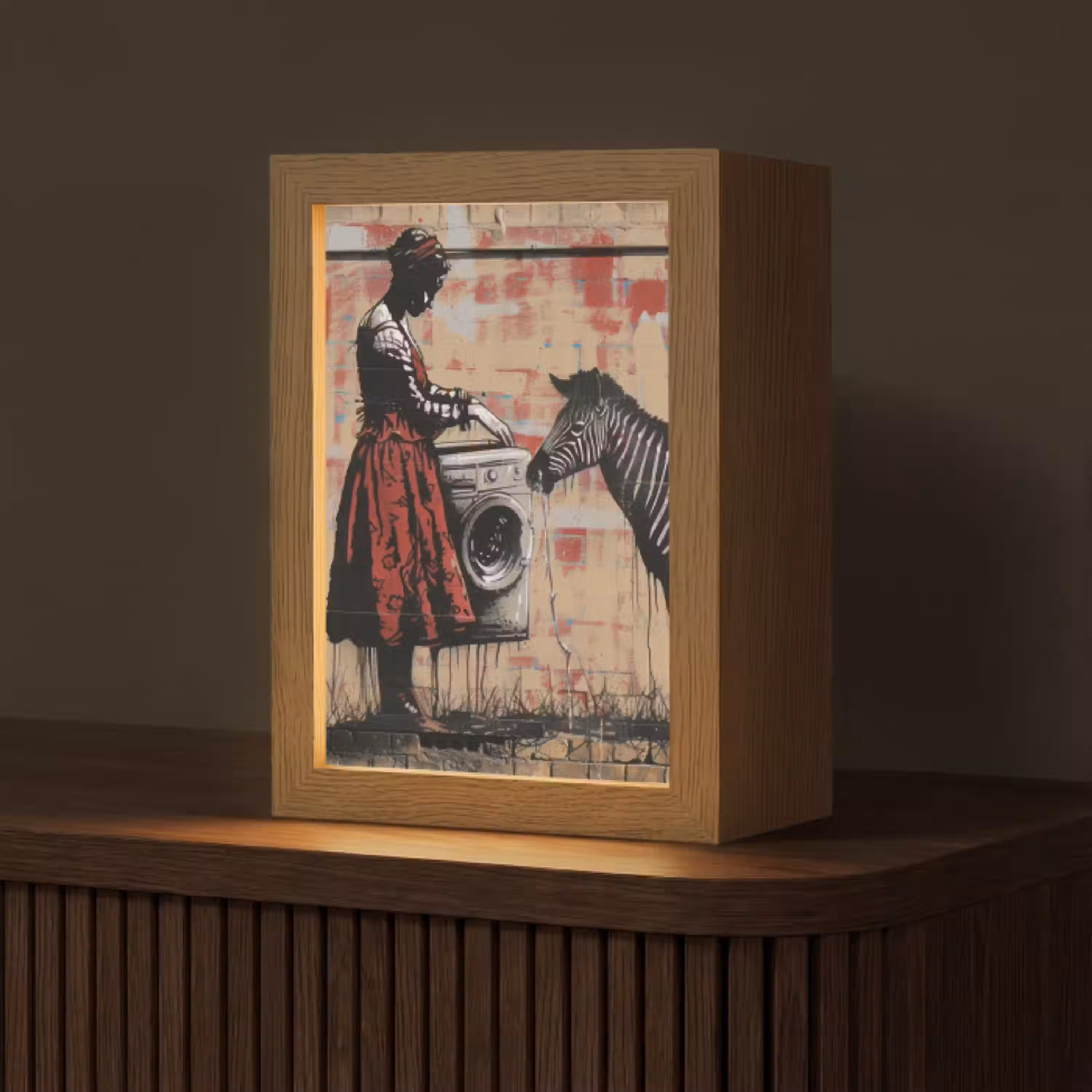 Street art - Zebra - Vrouw - Dieren - Graffiti - Banksy Style Light Box met kabel (Tafellamp) klein -z3d_website