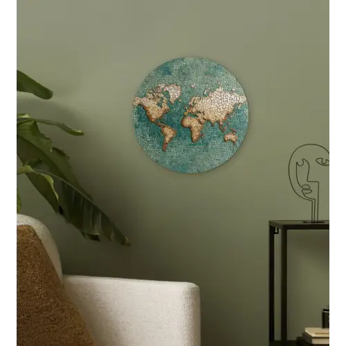 Wereldkaart - Gebroken tegels - Mozaïek Wandcirkel kunststof plaat 5mm dik klein -sfeer3