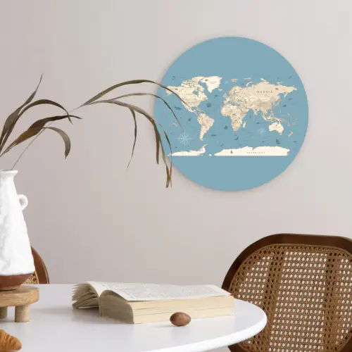 Wereldkaart - Oceaan - Realistisch - Blauw Wandcirkel kunststof plaat 5mm dik klein -sfeer4