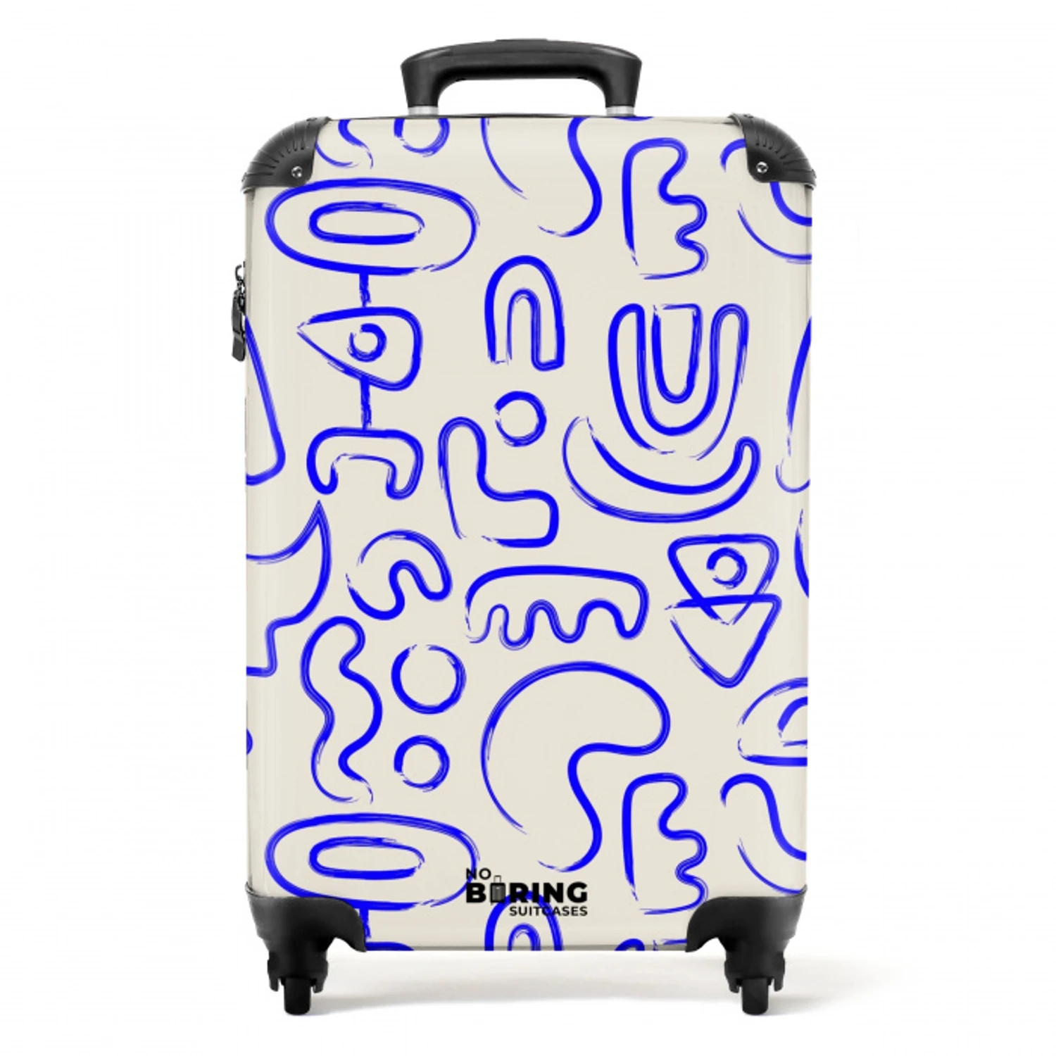 Blauwe abstracte vormen op beige NBS - Handbagage koffer - Volwassenen Unisex middel -productfoto_recht