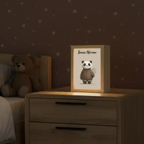 Panda - Blauwe bloemen - Zachtheid Light Box met kabel (Kinderlampje) klein -sfeer1_kind