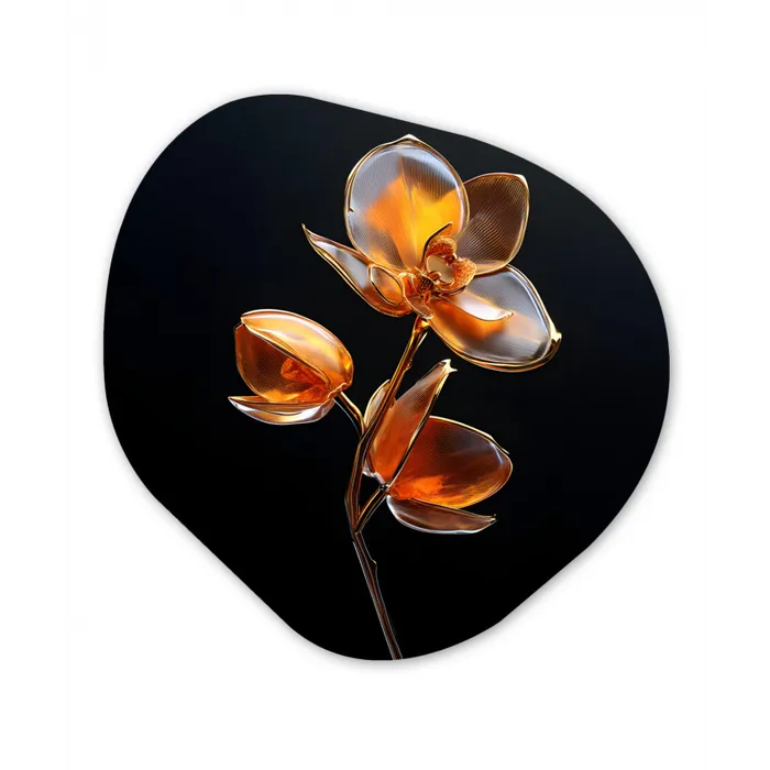 Bloem - Orchidee - Oranje Wandcirkel Organisch Forex 3mm klein -3d
