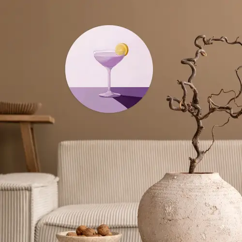 Cocktail - Paars - Minimalistisch - Citroen Wandcirkel behangsticker klein -sfeer1