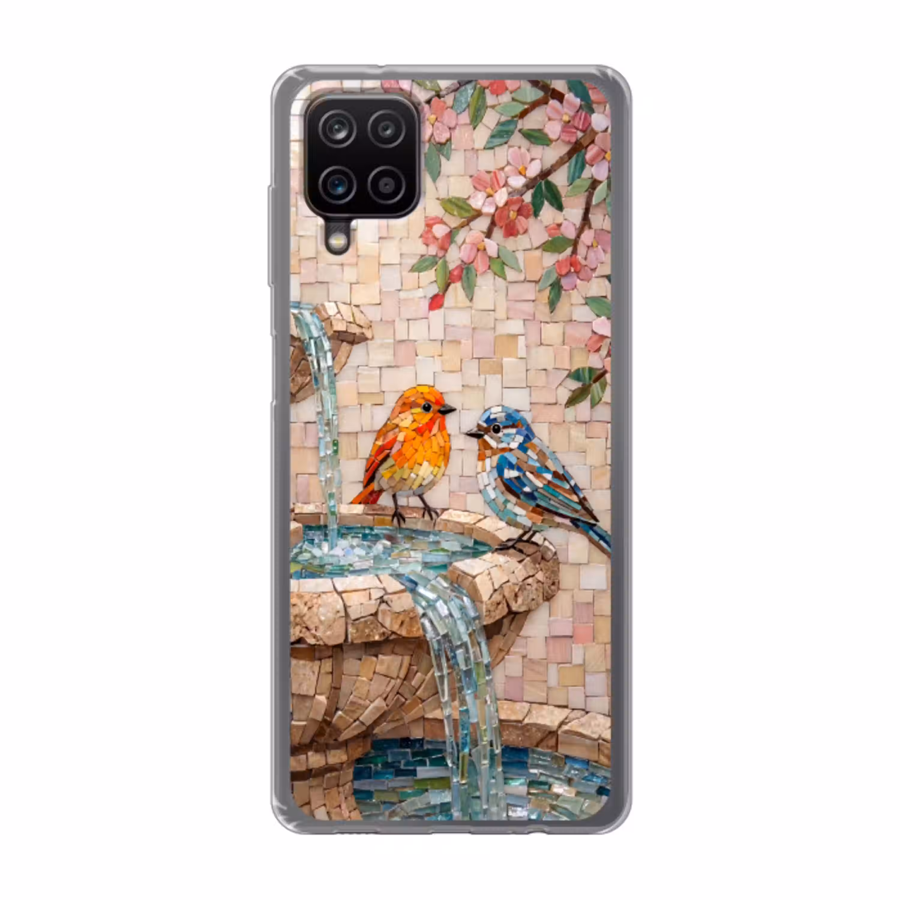 Vogel - fontein - mozaiek - kleurrijk - dieren Telefoonhoesje Samsung Galaxy A12 klein -3d