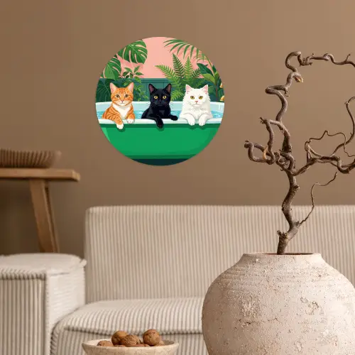 Badkamer - Kattenparade - Kleurrijk Wandcirkel behangsticker klein -sfeer1