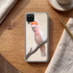 Papagaai - Tak - Roze Telefoonhoesje Samsung Galaxy A12 klein -sfeer1