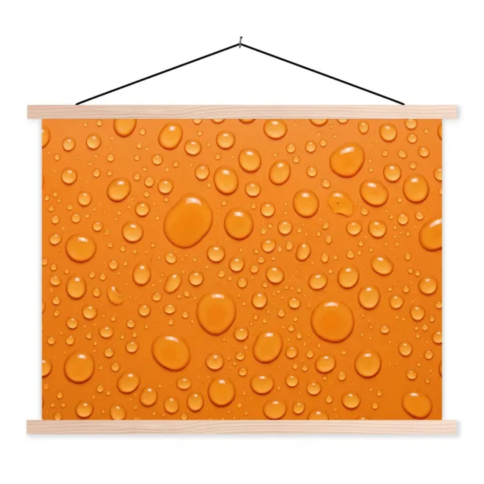 Water - Druppels - Oranje textielposter latten blank klein -3d