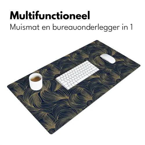 Abstract - Lijnen - Blauw - Goud Muismat XXL klein 681 -sfeer4