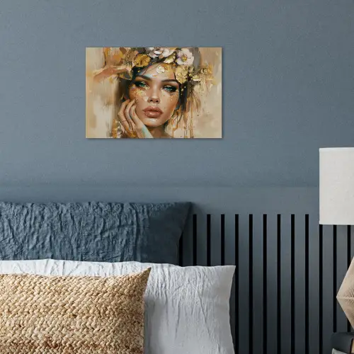 Vrouw - Bloemen  - Goud - Portret poster papier klein -sfeer2