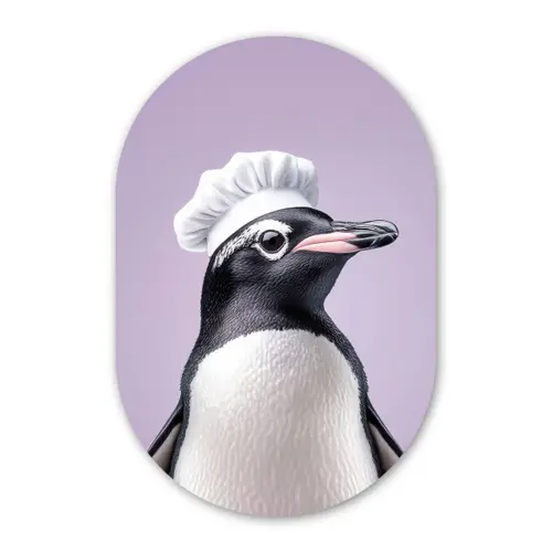 Pinguïn - Koksmuts - Lief - Paars Wandcirkel Ovaal Glas middel -3d