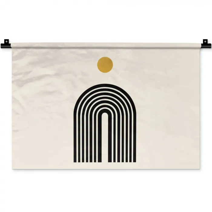Minimalistisch - Zwarte boog - Gouden cirkel Wandkleed katoen klein -zz3d