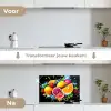 Fruit - Graffiti - Kleurrijk - Sinaasappel - Aardbei - Abstract keuken achterwand spatscherm klein -voor_na_NL
