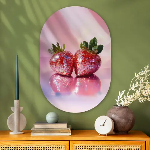 Disco - Fruit - Glitter - Strawberry Wandcirkel Ovaal Glas middel -sfeer2