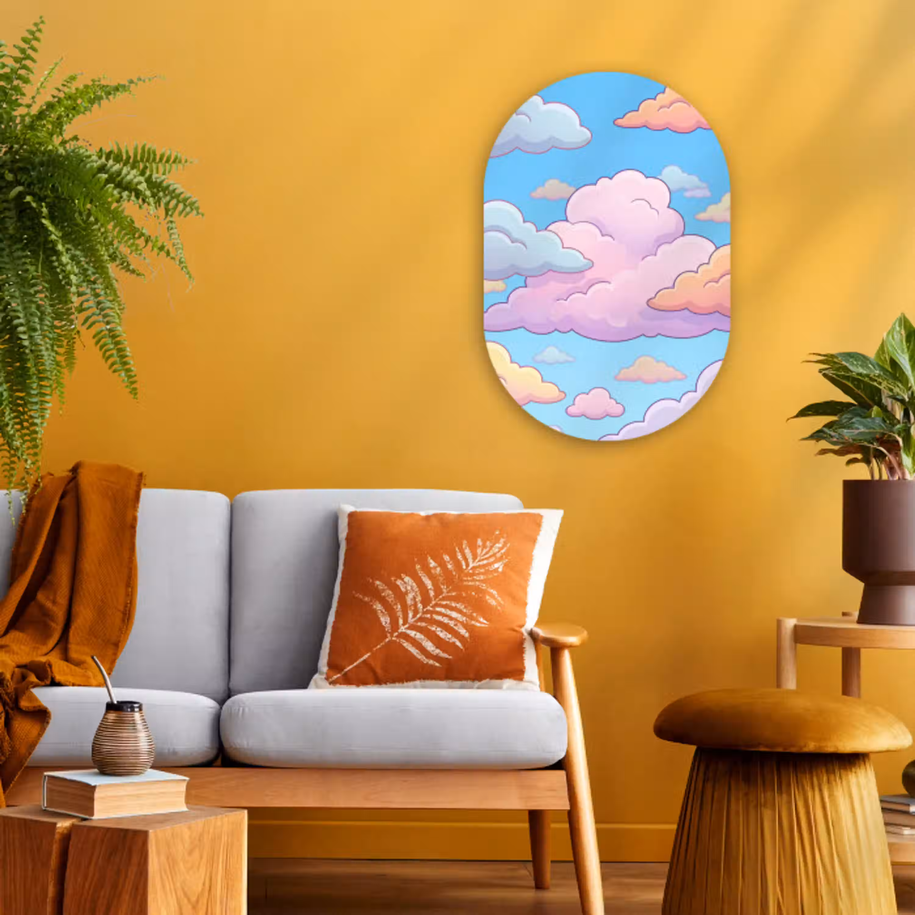 Wolk - Lucht - Natuur - Illustratie - Pastel Wandcirkel Ovaal Forex klein -sfeer4