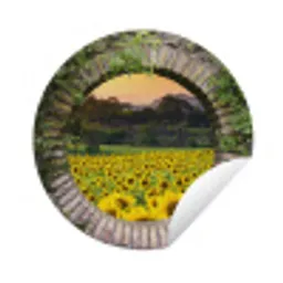Doorkijk - Bloemen - Zonnebloem Wandcirkel tuinposter met ringen klein -3d