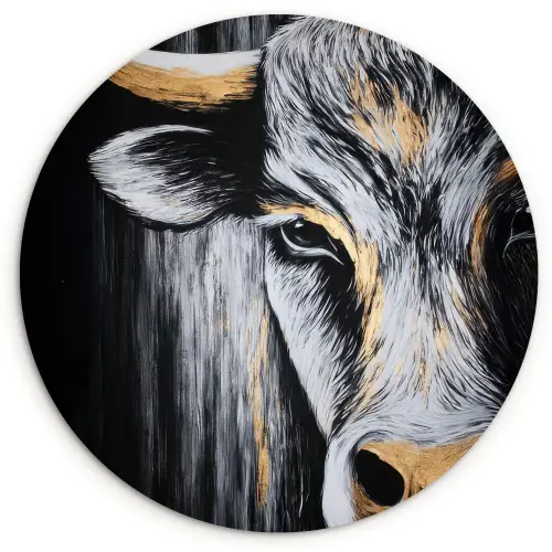 Stier - Hoorns - Snuit - Goud Wandcirkel kunststof plaat 5mm dik klein -3d