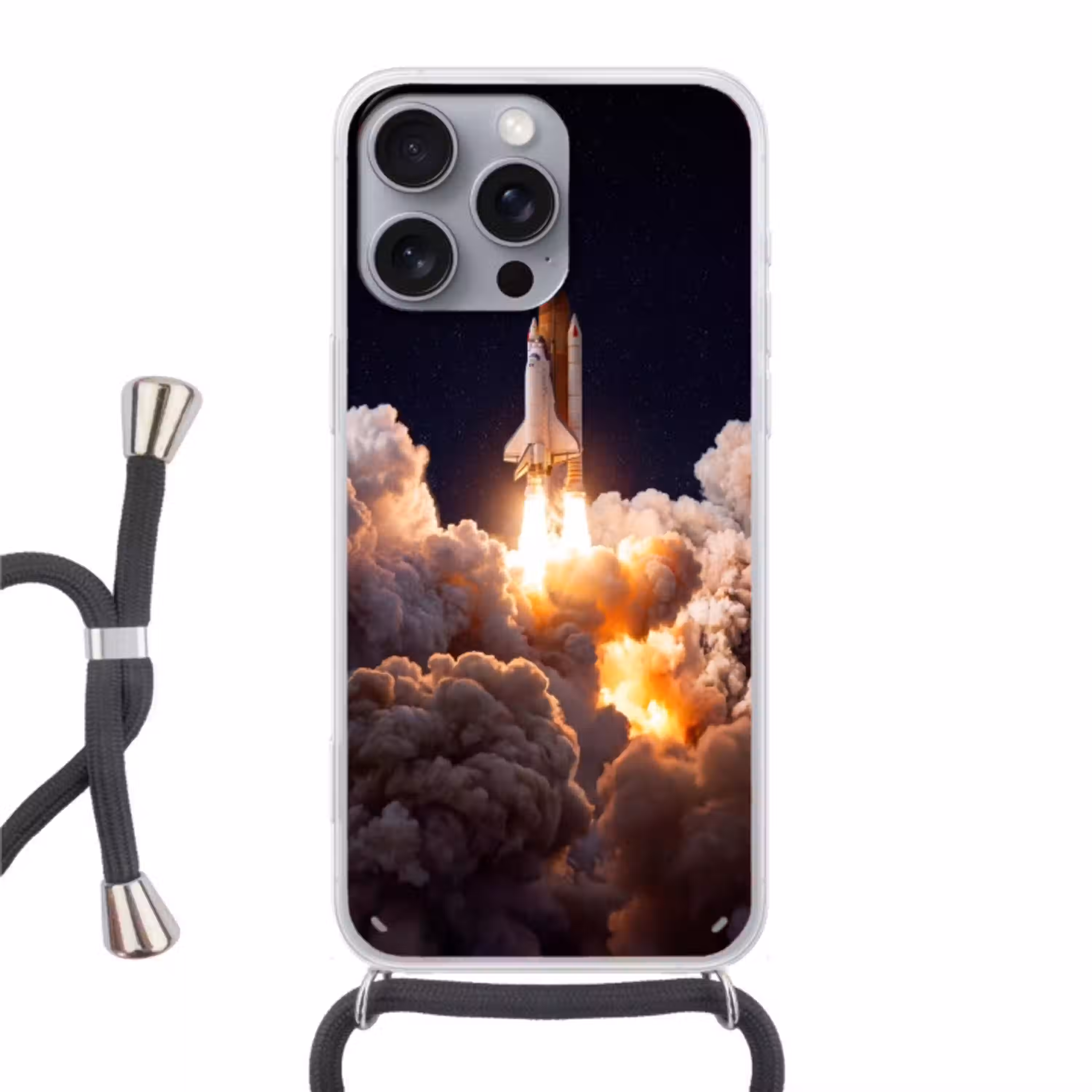 Ruimtevaartuig - Lancering - Sterren Hoesje iPhone 16 Pro Max met koord klein -3d