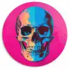 Neon - Blauw - Pop-art - Schedel Wandcirkel kunststof plaat 5mm dik klein -3d