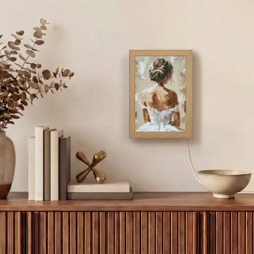 Vrouw - Verf - Abstract - Beige - Modern Light Box met kabel (Tafellamp) klein -sfeer2