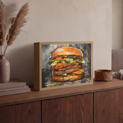 Burger - Eten - Kunst - Grijs - Graffiti Light Box met batterij (Wandlamp) middel -sfeer2