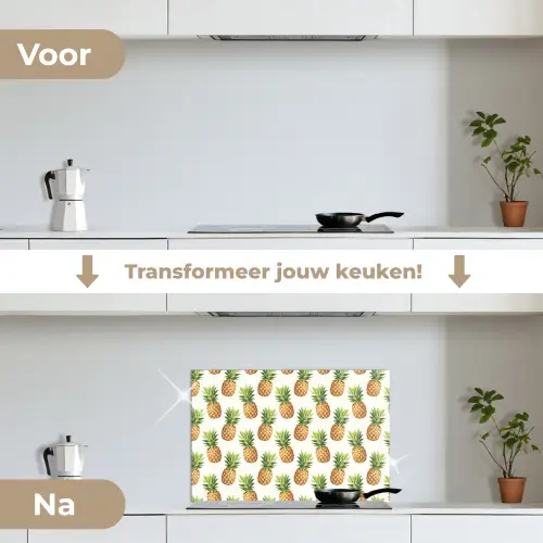 Vintage - Ananas - Blad keuken achterwand spatscherm klein 900 -voor_na_NL