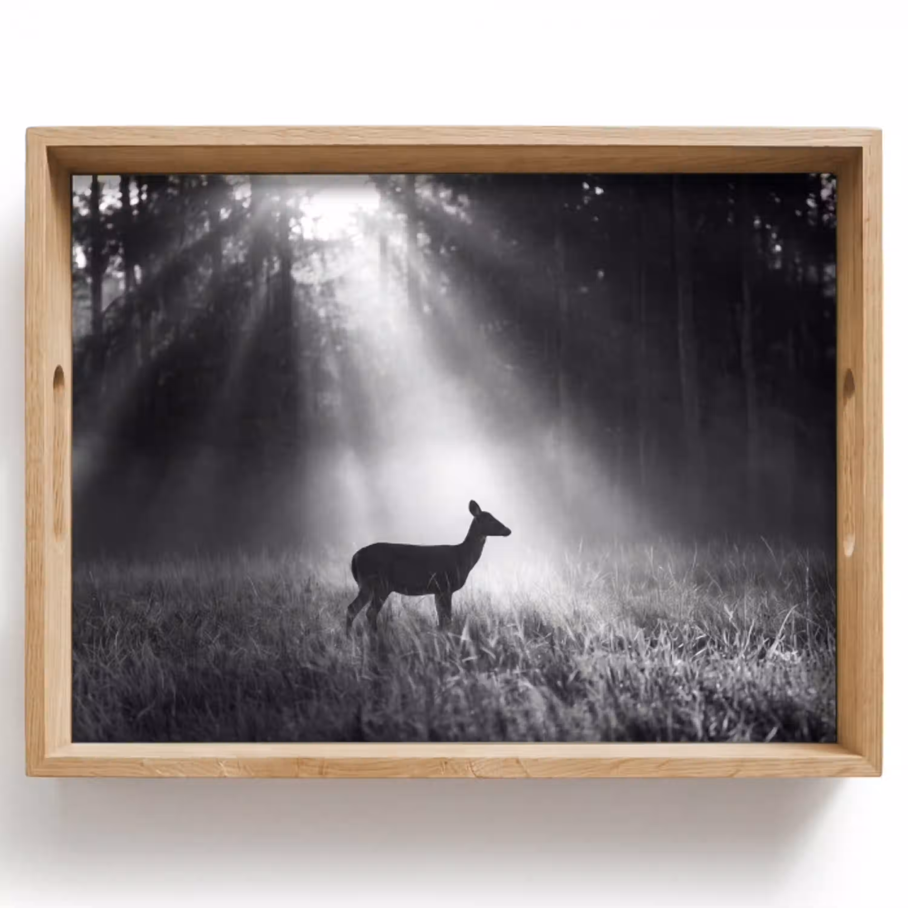 Hert - Bos - Zonnestralen - Zwart-wit - Natuur Dienblad Rechthoek middel -z3d_shopping
