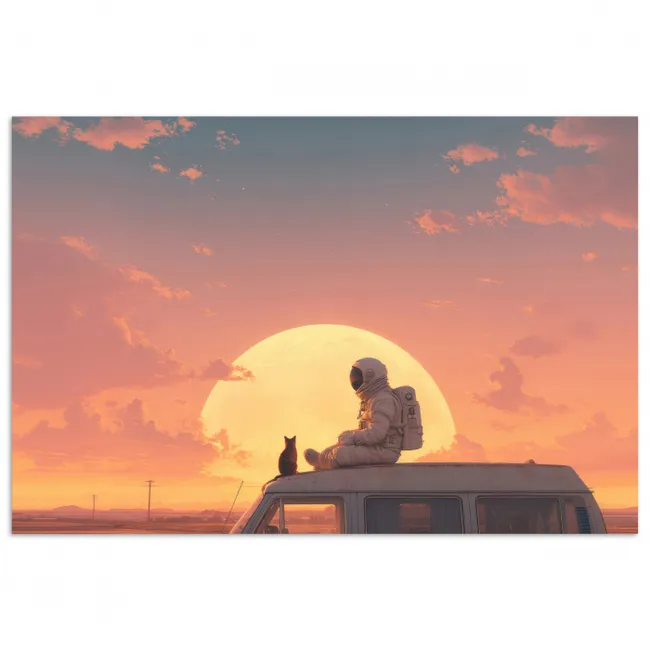 Poster - Busje - Kat - Zonsondergang - Oranje