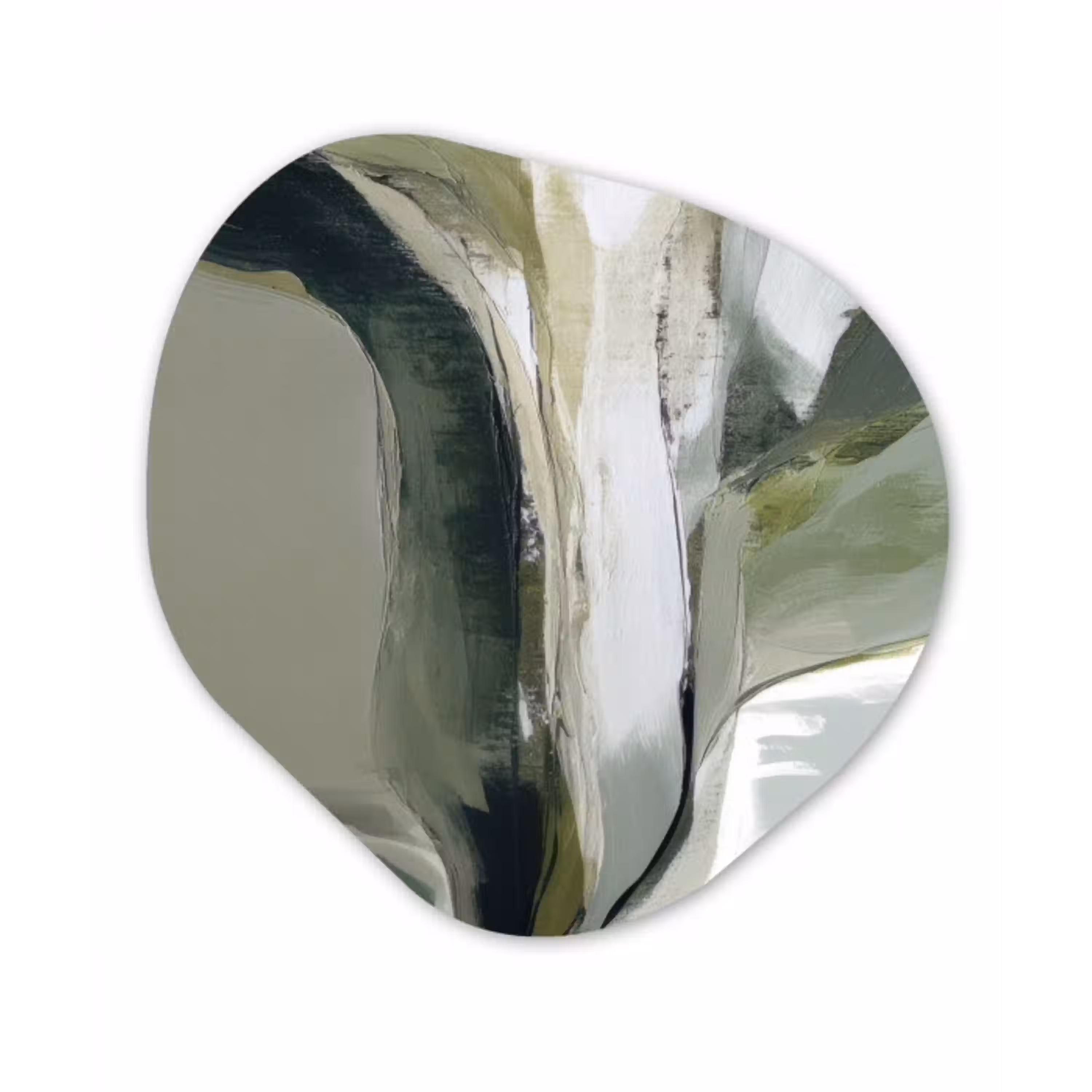 Natuur - Abstract - Groen - Penseelstreken Wandcirkel Organisch Aluminium middel -3d