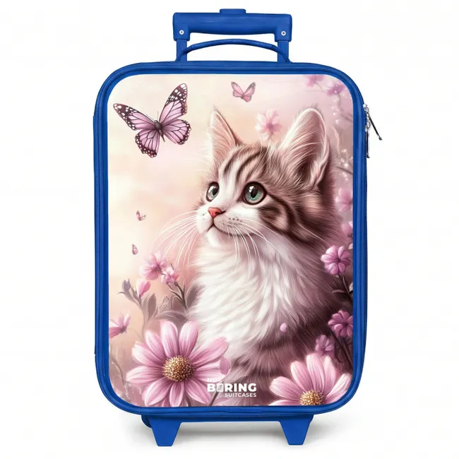 Kinderkoffer blauw - Kat - Paars - Vlinders - Bloemen