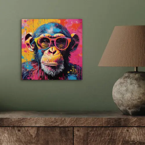 Graffiti - Chimpansee - Aap - Bril - Kleurrijk aluminium wit klein -sfeer2