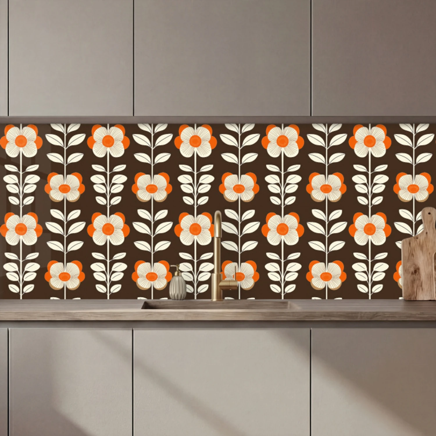 Bloemen - Retro - Bruin keuken achterwand 2 middel 871 zz_3dshopping